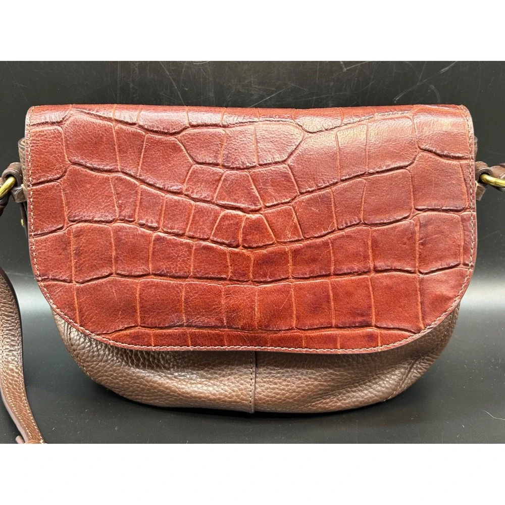Fossil‎ Leather Brown Reptile Flap Small Crossbody Purse Handbag